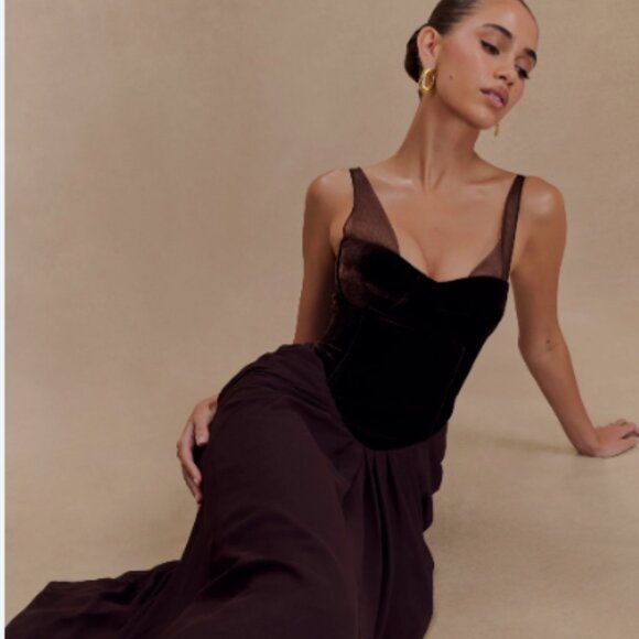 NWT Meshki Roxanne Velvet Corset Maxi Dress - Cacao Brown XS Xsmall 2US 34EU - Picture 7 of 12